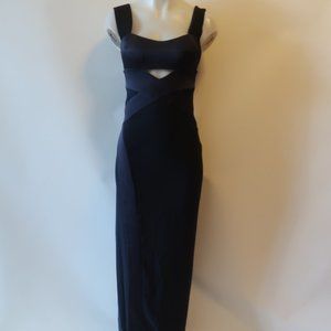 Galvan London Navy Blue, Black Cut-out Long Satin Dress Sz 4 *